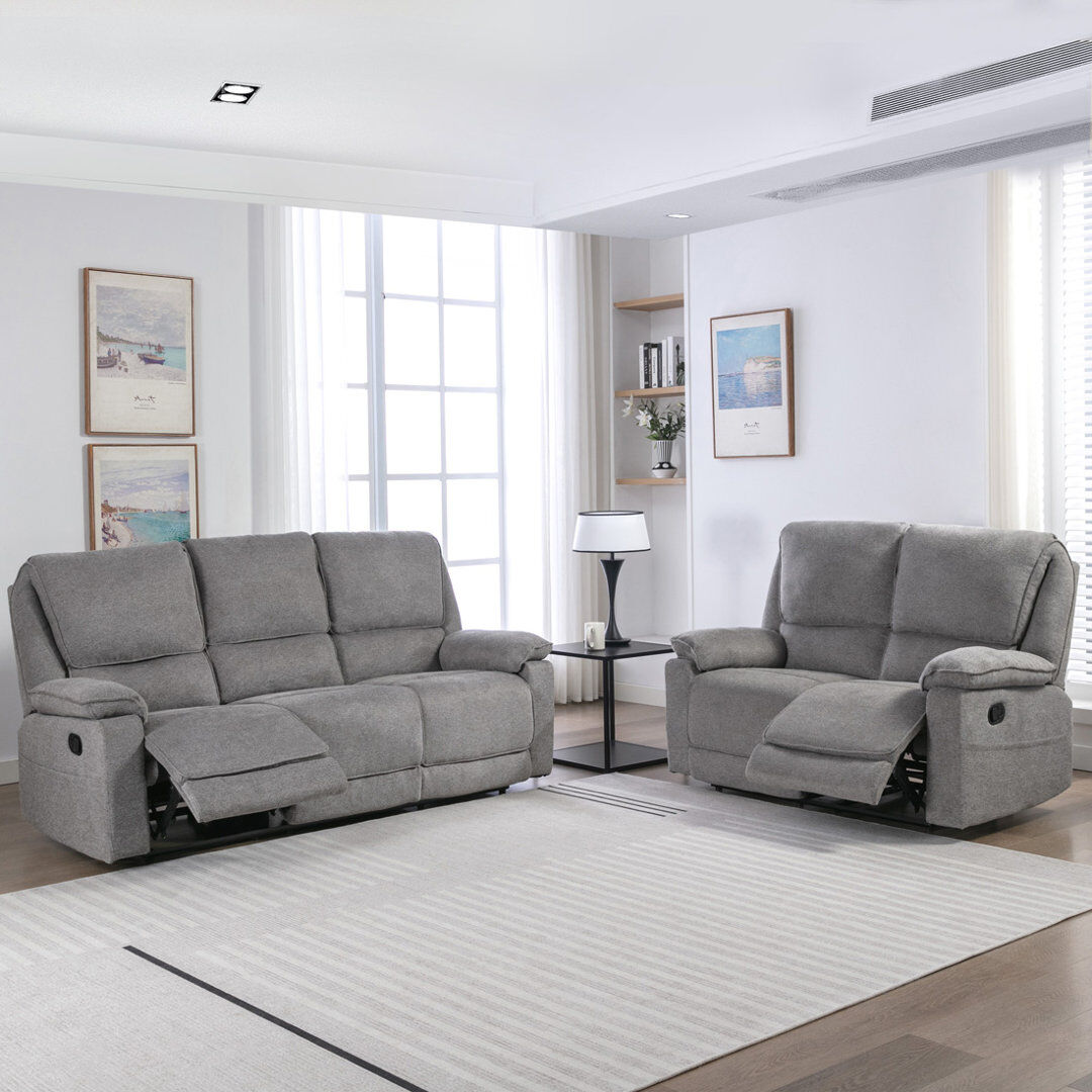 Latitude Run Sydney Latch Recliner 2 and 3 Seater Sofa Set Grey 1