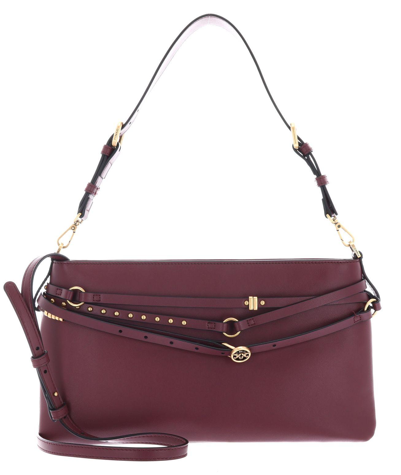 PINKO Umhängetasche Schultertasche Belt Bag Classic Vitello Morbido Ribes Intenso - Antique Gold weinrot