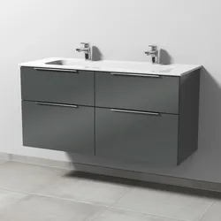 Sanipa 3way Waschtisch-Set mit Keramik-Waschtisch Design und Unterbau, Anthrazit-Glanz, UF48379 UF48379