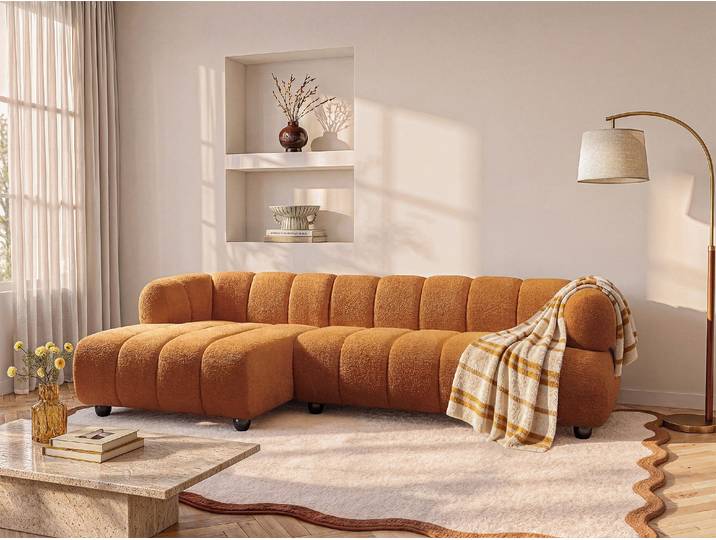 Sofa mit Ecke Links aus Bouclé-Stoff in Terracotta COLIANI