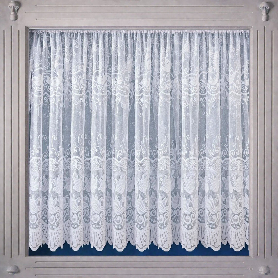 Lark Manor Ruffled Floral Cafe Curtain White 500cm W x 114cm L