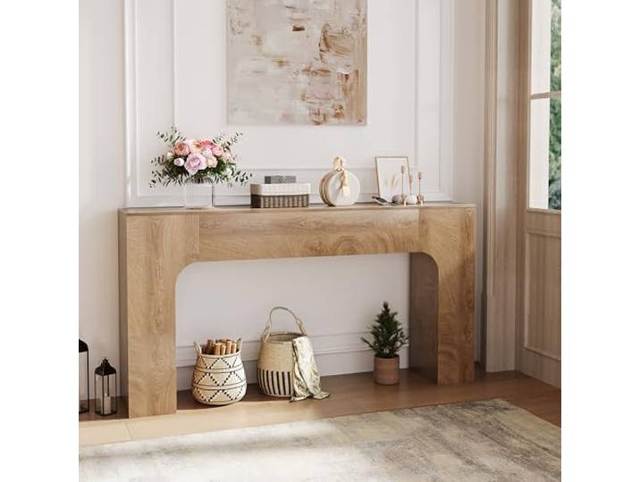 GarveeHome Konsolentisch Landhausstil 63 Zoll – Schmaler Holztisch rustikale Eiche – Für Flur, Wohnzimmer, hinter Sofa – 1,6 m