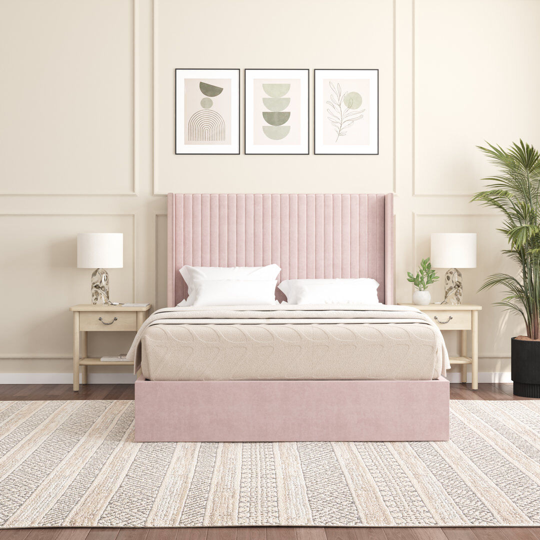 Canora Grey Barkat Upholstered Ottoman Storage Bed Pink Double (4'6)