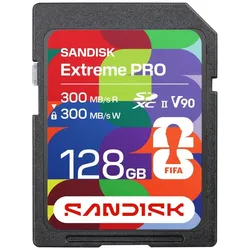Sandisk Extreme PRO SD FIFA 2026 128GB (128 GB, SDXC, UHS-II), Speicherkarte, Mehrfarbig, Schwarz