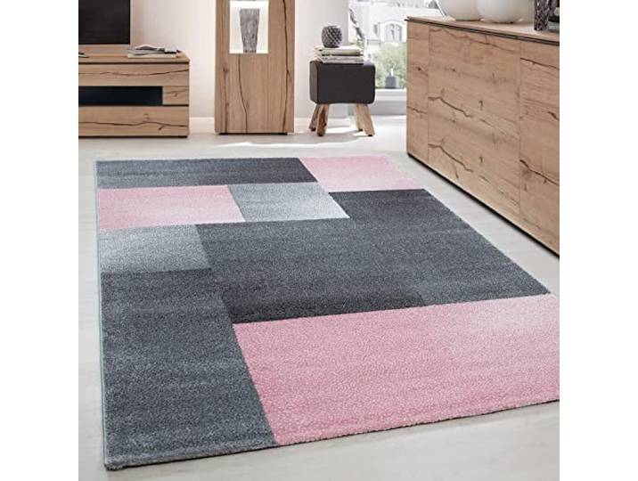 Carpettex Tapis 140x200 cm Carreaux Rose-Gris