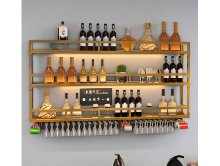 Gpbmn 120cm weinregal Wand Metall mit 3 Ebenen weinregal wandmontage Displayregal, industrielles alkohol vitrine mit Glashaken, für kleine Küchen und Bars