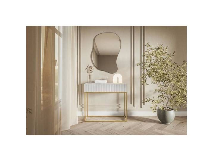 Table console - VELDIO - 90 cm - blanc avec pieds dorés