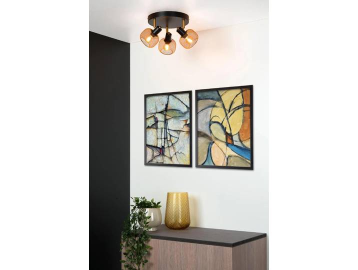 Plafonnier loft rond triple spot noir avec or MAREN 3xE14 40W Lucide