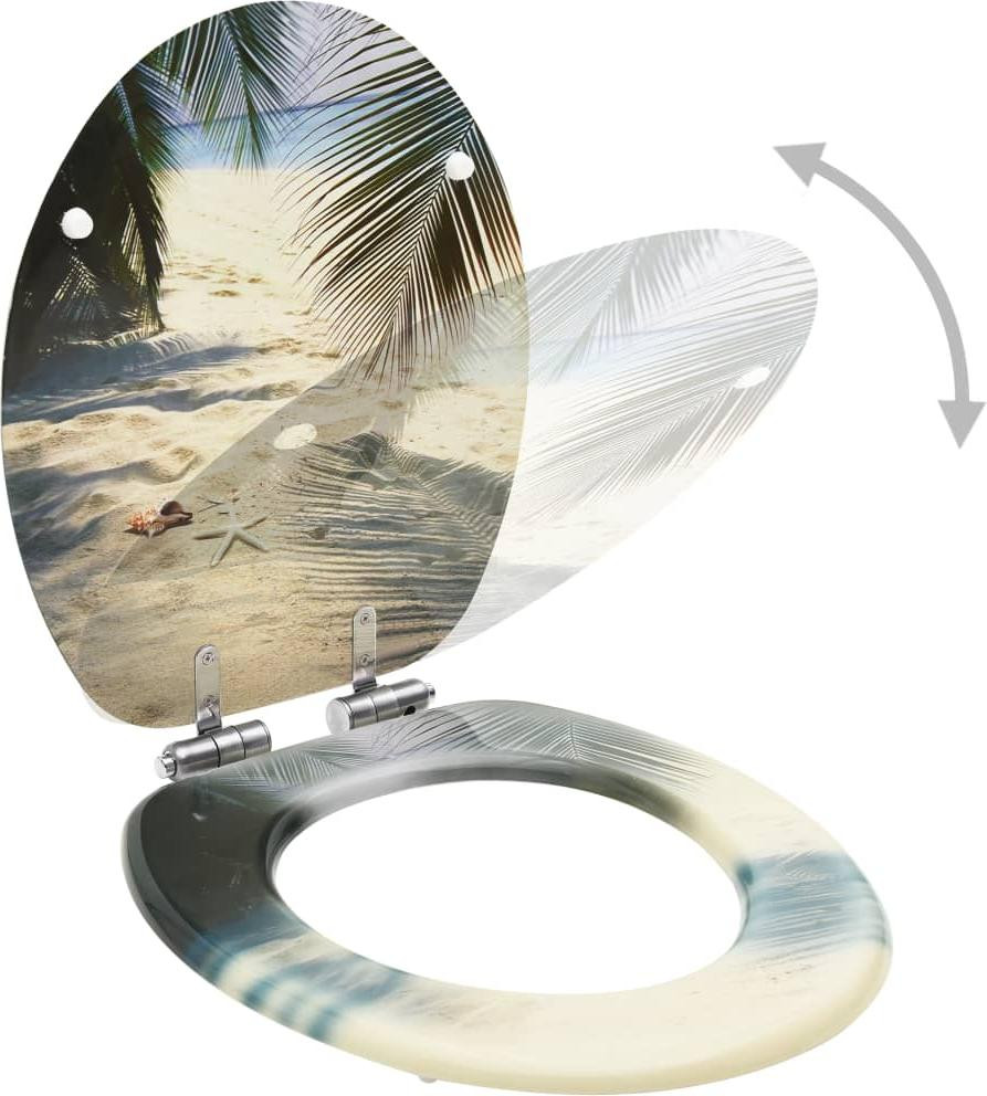 vidaXL Toiletzitting met deksel en soft close, MDF, stranddesign