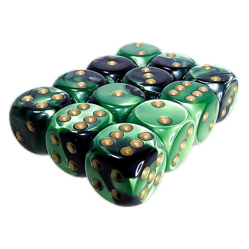 Chessex Würfel-Set Gemini - Wirbel Schwarz-Grün / Gold (CHX26639)