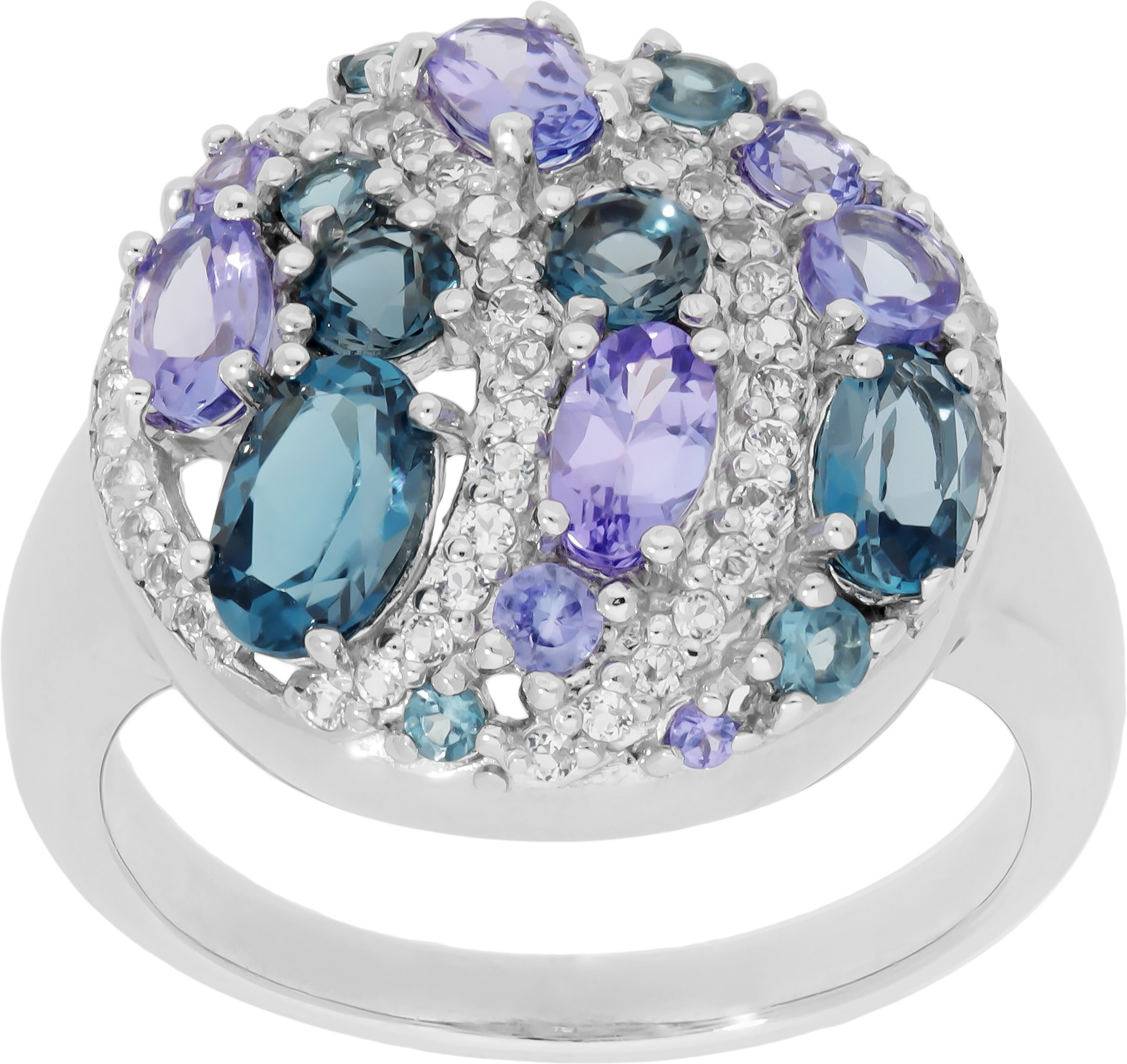 Fingerring FIRETTI "Schmuck Geschenk Silber 925 DamenringMystic Galaxy" Gr. 19, bunt (silberfarben, lila, blau, kristallweiß), Fingerringe, Damen, 19, Silber 925 (Sterlingsilber), 2,3mm, Fingerring, mit Tansanit, London Blue Topas, Weißtopas
