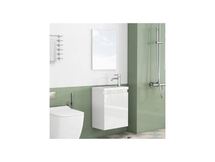 MEULVA Meuble sous vasque mural 40 cm blanc brillant sans poignée avec vasque céramique et miroir