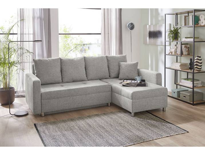 Ecksofa JOCKENHÖFER GRUPPE Kappeln L-Form, B: 228 cm , grau (hellgrau), B:228cm T:90cm, Korpus: 100% Polyester;Kissen: 100% Polyester, Sofas, Ecksofa, mit Schlaffunktion, Bettkasten & Zierkissen