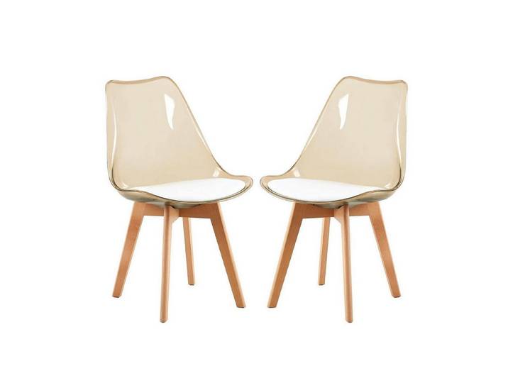 LuxusKollektion Esszimmerstuhl Esszimmerstühle 2er 2er Set Braunes Transparent + Weißes Pu-leder