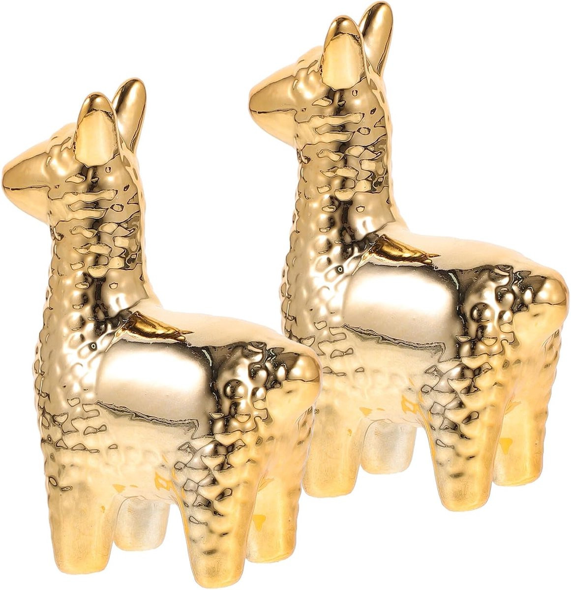 Gouden Alpaca Beeldjes - Keramisch Dieren Ornament voor Woonkamer Decoratie - 9 x 6 x 4 cm