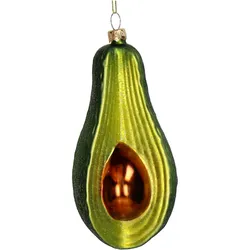 Christbaumschmuck Glas 12,9cm Avocado Figur Handbemalt mit Glitzer Weihnachtsbaum Anhänger Weihnachten Christbaumanhänger Weihnachtsbaumschmuck Grün