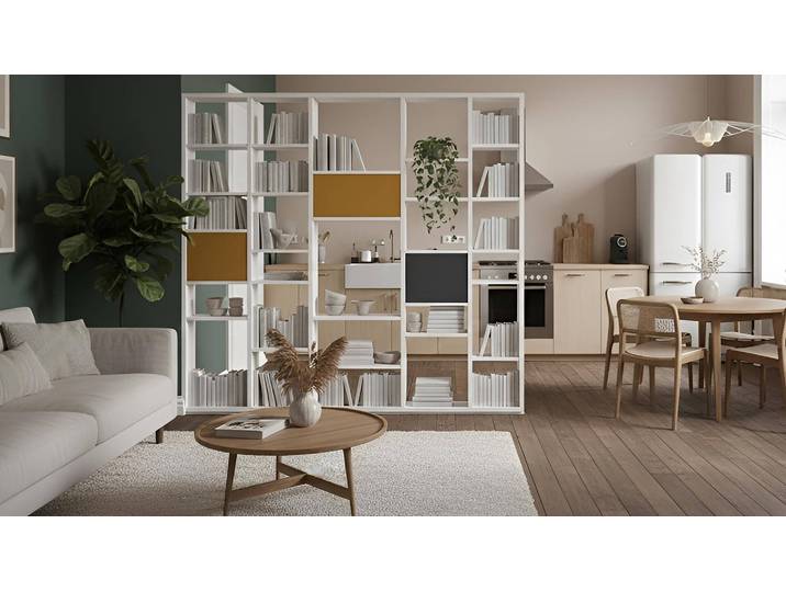 Maßgefertigter Raumteiler mit bunten Türen MDF Beschichtet MDF Weiß matt