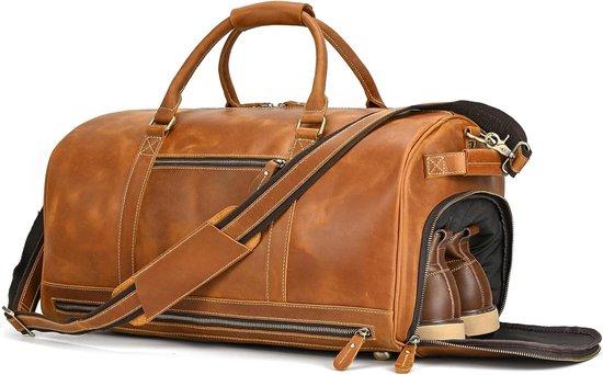 Vintage-Weekender-Tasche aus Leder, hellbraune Reisetasche für Handgepäck, echtes Rindleder, 54x31x26 cm, Sport- und Reisetasche für kurze Wochenendtrips
