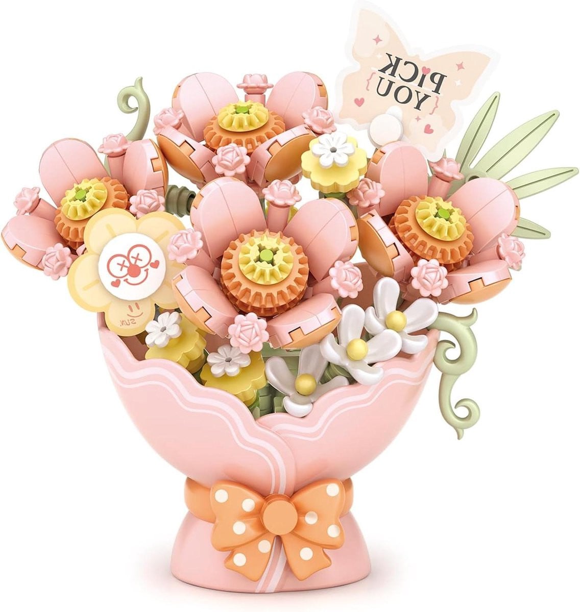 Bloemboeket Bouwstenen Mini Stenen Kunst - Creatieve Decoratie - Roze - 200+ Stukjes