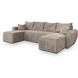 WOHNLANDSCHAFT MADISON U Beige Plüsch-Stoff mit Schlaffunktion