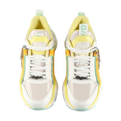 Trainingsschuh BUFFALO "Buffalo BINARY GLAM", Damen, Gr. 41, bunt (weiß, gelb, mint), Polyurethan, Schuhe