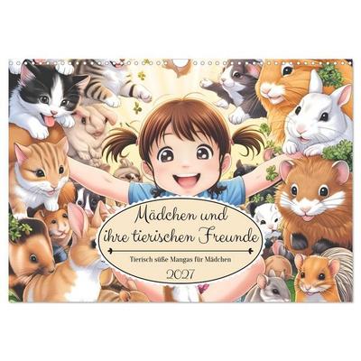 Mädchen und ihre tierischen Freunde - Tierisch süße Mangas für Mädchen (Wandkalender 2027 DIN A3 quer), CALVENDO Monatskalender