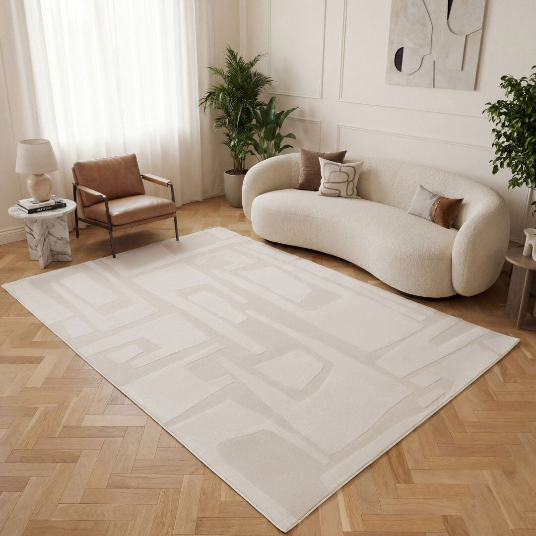 THE RUGS Loft Modern Abstract Living Room Area Rug and Runner Soft Pile Ivory Rectangle 160 x 230 cm