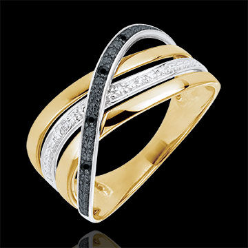 Edenly Ring Saturn Quadri - Gelbgold - Schwarze & weiÃŸe Diamanten - 18 Karat