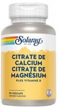 Solaray Calcium - Magnésium - Vitamine D  - 90 Caps. Vég. - Boîte 90 Capsules Végétales