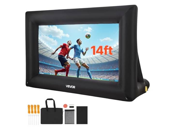 VEVOR Écran de Projection Gonflable Diagonale de 427 cm\, Format 16:9\, en 600D Lavable\, avec Sac de Rangement\, Installation Facile\, pour Extérieur\, Cinéma Maison\, Soirée à Thème\, Jardin\, Piscine