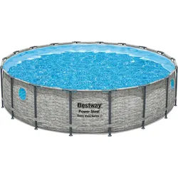 Bestway Stahlrahmenpool Set Power Steel Swim Vista Ø 549 cm x 122 cm Rund Grau