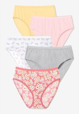 Plus Size Women's Hi-Cut Cotton Brief 5-Pack by Comfort Choice in Daisy Pack (Size 9)