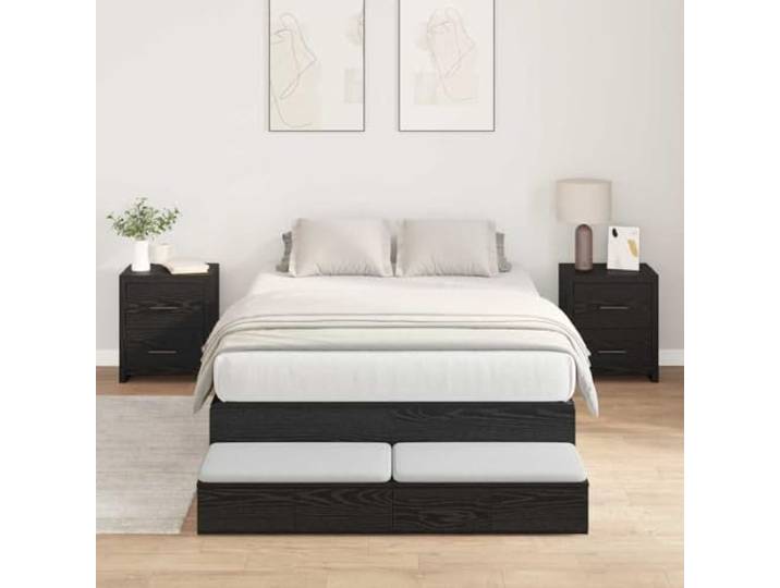YUTAASU Aufbewahrungsbettgestell mit Tür Schwarz Eichen-Optik 120 cm Kiefernholz, Stauraum mit Schubladen, ohne Boxspring, pflegeleicht, modernes Design