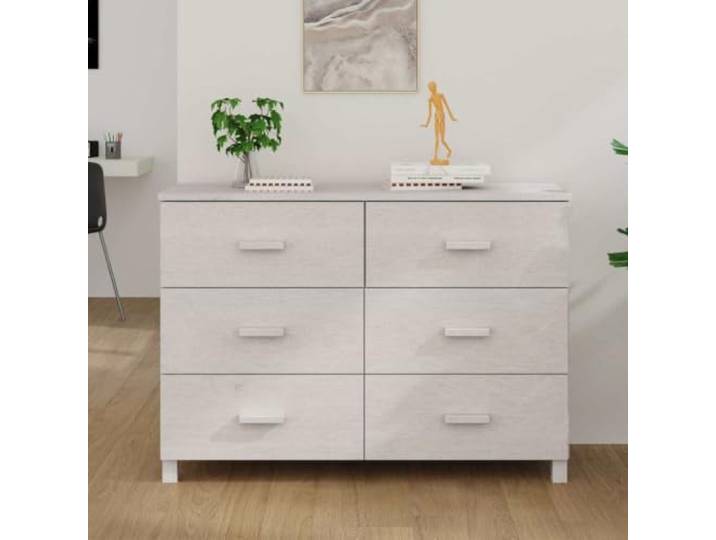 RJPLMFV Anrichte, weiß, 6 Schubladen, massives Kiefernholz, 113 x 40 x 80 Schmaler Aufbewahrungsschrank, ausziehbare Schubladen, Oberseite für Dekoration, robust und stabil