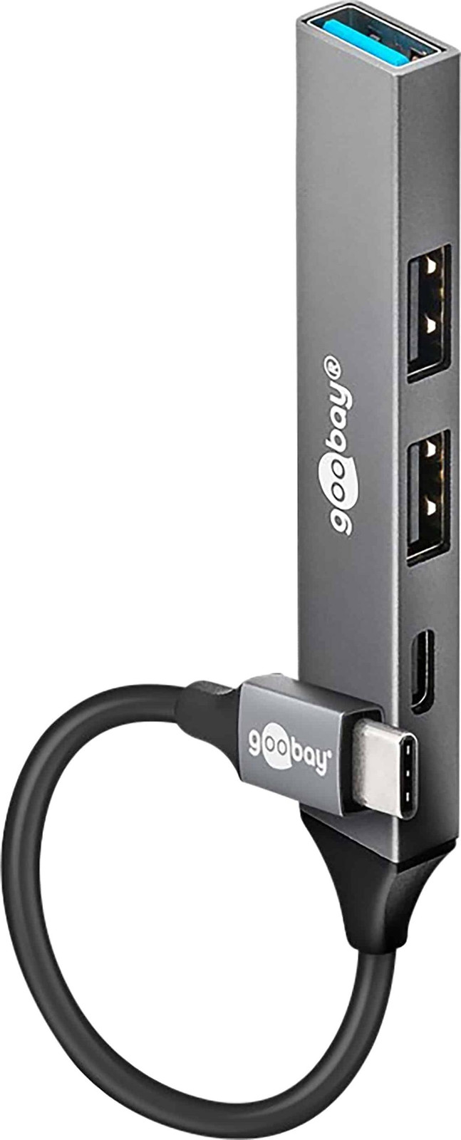 Goobay 74459 Slim USB-hub met 4 poorten, USB-C naar USB-C en USB-A, 5 Gbit/s, lichtgrijs
