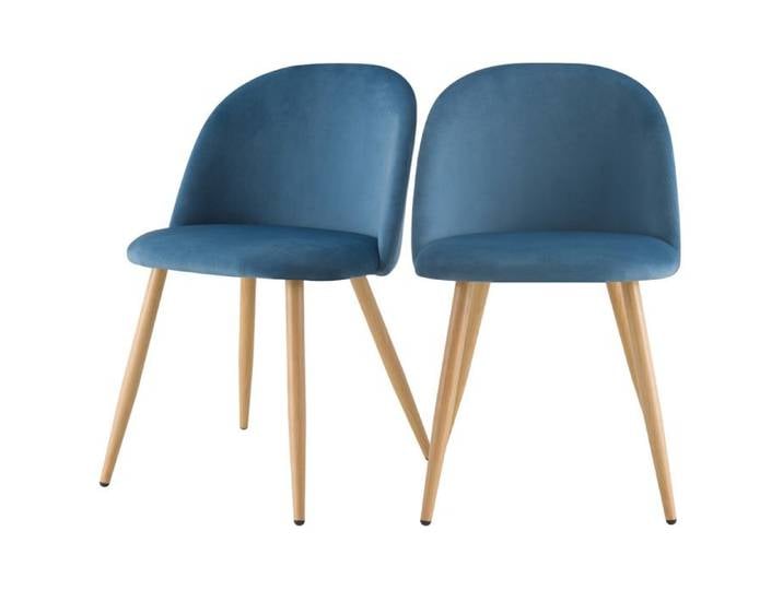 Lot de 2 chaises en velours bleu et pieds en métal - Cozy - Maison Pavane