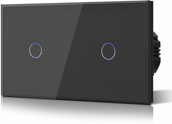 Dubbele touch-lichtschakelaar met glasplaat voor wandmontage, zwart