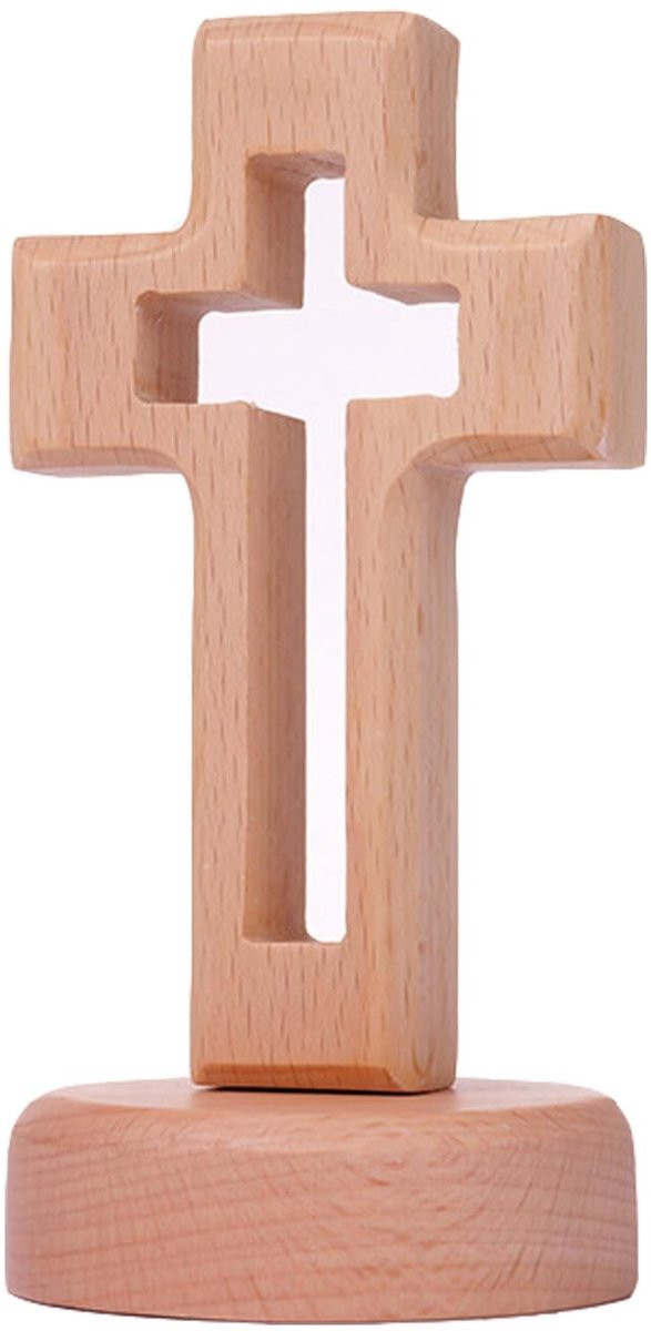 Dailygoody Houten Staand Kruis voor Tafel- en Kamerdecoratie B/D/H: 12 x 6 x 0 cm