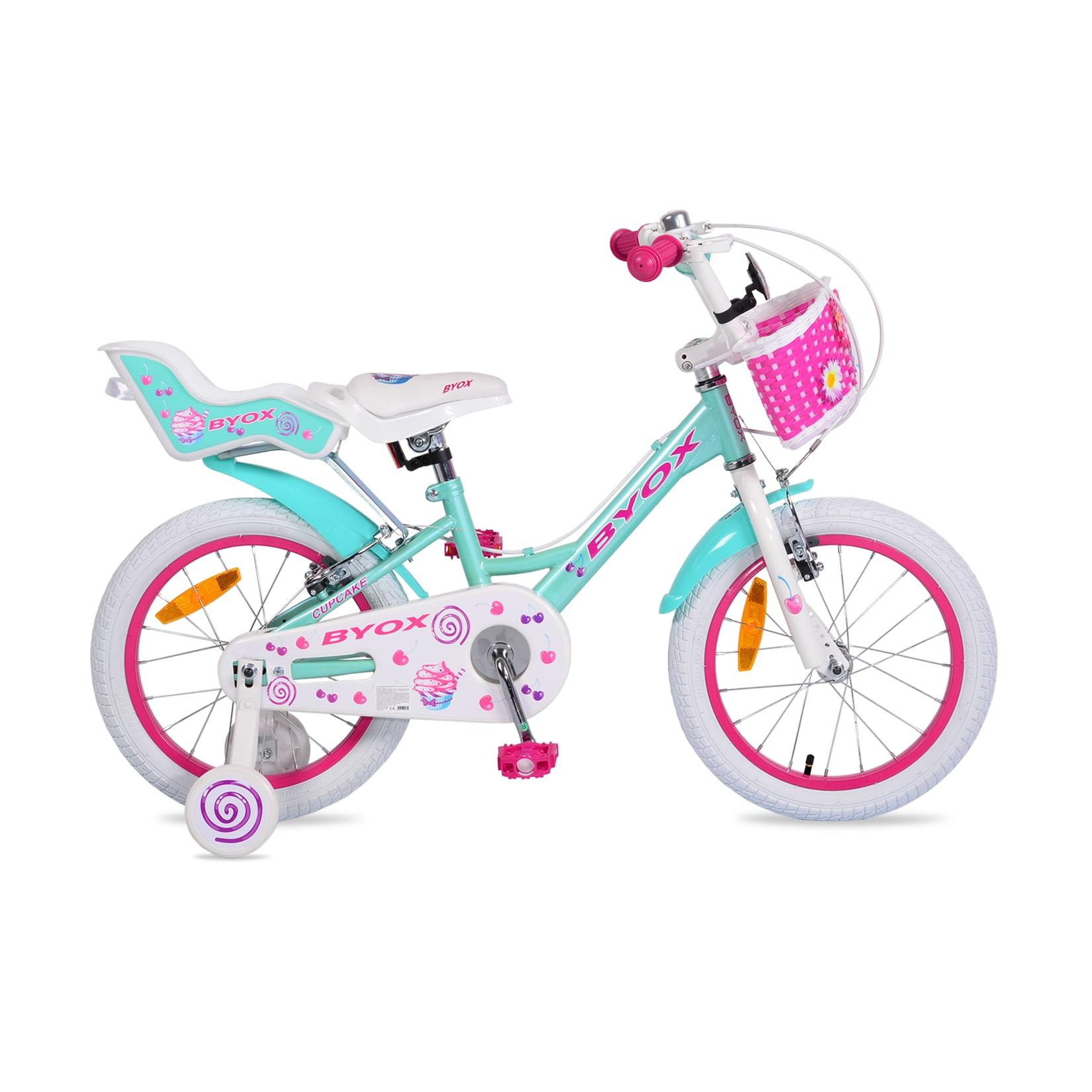 Byox Kinderfahrrad 16 Zoll Cupcake, Stützrädern, Puppensitz, Korb, Metallrahmen pink
