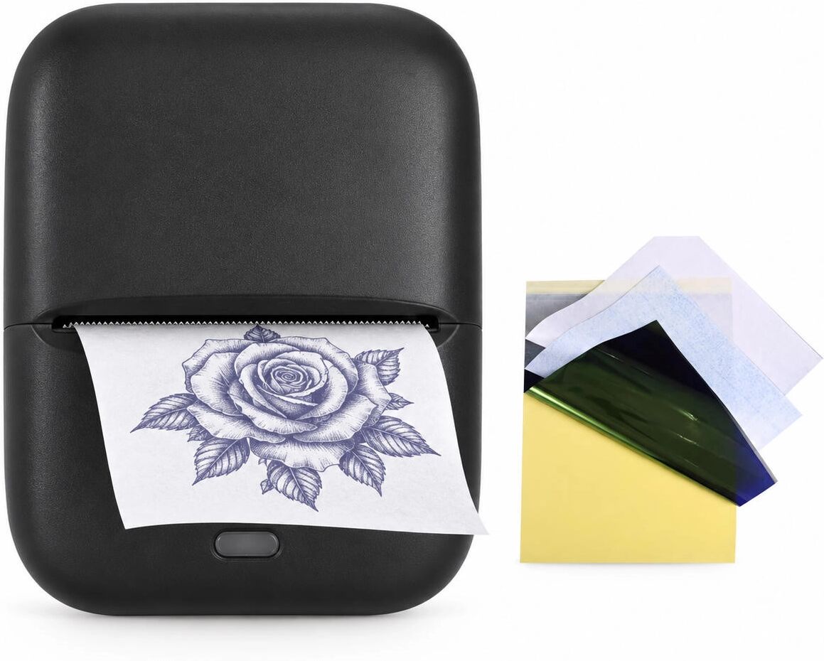 INF Mini X1 Bluetooth-Tattoo-Thermodrucker, kompatibel mit iOS und Android, 203dpi, 48mm, tintenfrei, inklusive 5 Schwarz