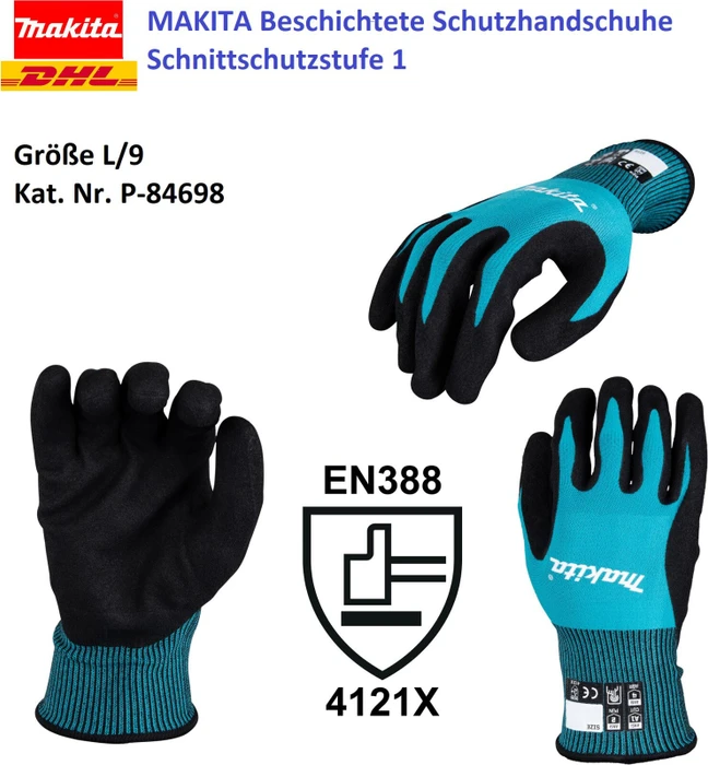 makita unisex Arbeitshandschuhe Nitril blau Größe 9, 1 Paar