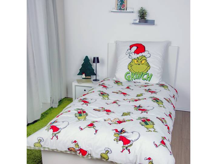 Housse de lit renforcée Grinch 140 x 200 cm + coussin 70 x 90 cm Vert