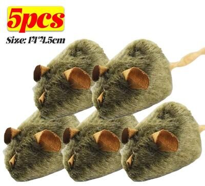 Inspired Living Plush Squeaky Mouse Cat Toy For Indoor Hunting Play 5pcs