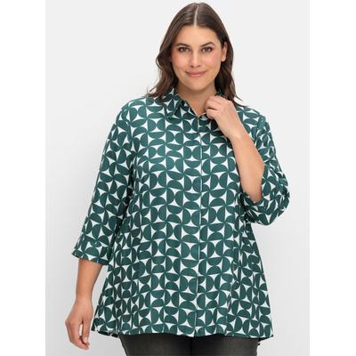 Longbluse SHEEGO, Damen, Gr. 46, grün (tiefgrün, gemustert), 100% Lyocell TENCEL™, gemustert, Blusen Longbluse