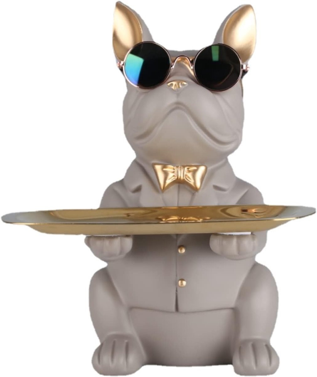 Multifunctionele Bulldog Statue Resin Dog Butler Decoratie met Opbergtray