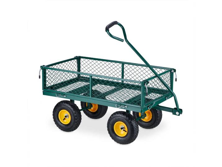 Relaxdays Handwagen Dunkelgrün Stahl klappbar 200 kg, Metall, Kunststoff, 50x50x110 cm, Gartenzubehör, Gartenpflege
