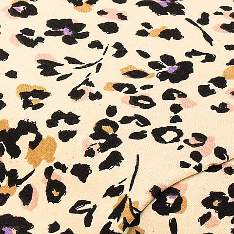 Sweatstoff "Natural Leopard" mit gerauter Innenseite, natur-color