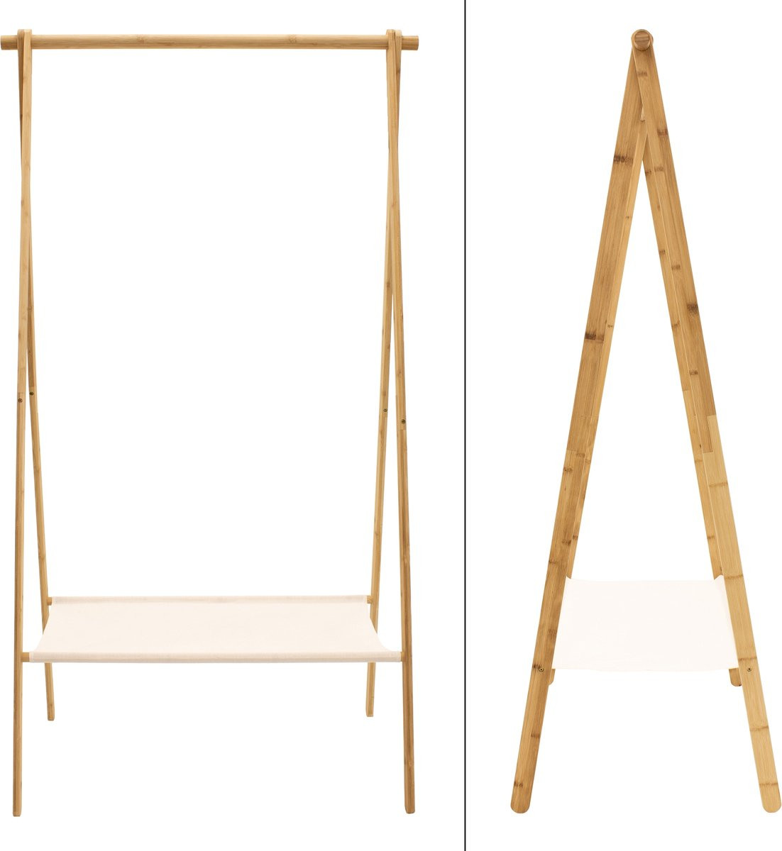 H&S Collection Kledingrek met plank - bamboe - lichtbruin/wit