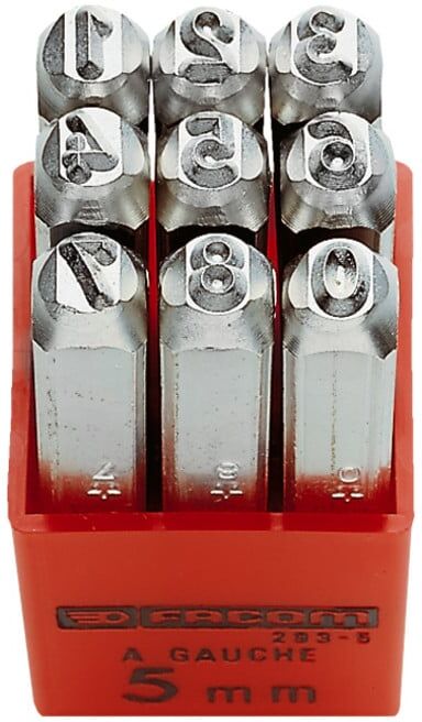 Facom Chiffres à frapper 0 - 8, hauteur 5 mm, 9 pcs (293A.5)