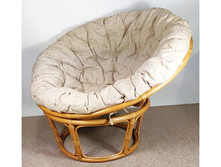 Rattan Papasan Sessel inkl. hochwertigen Polster, D 110 cm, Fb. Honig, Polster Ebony